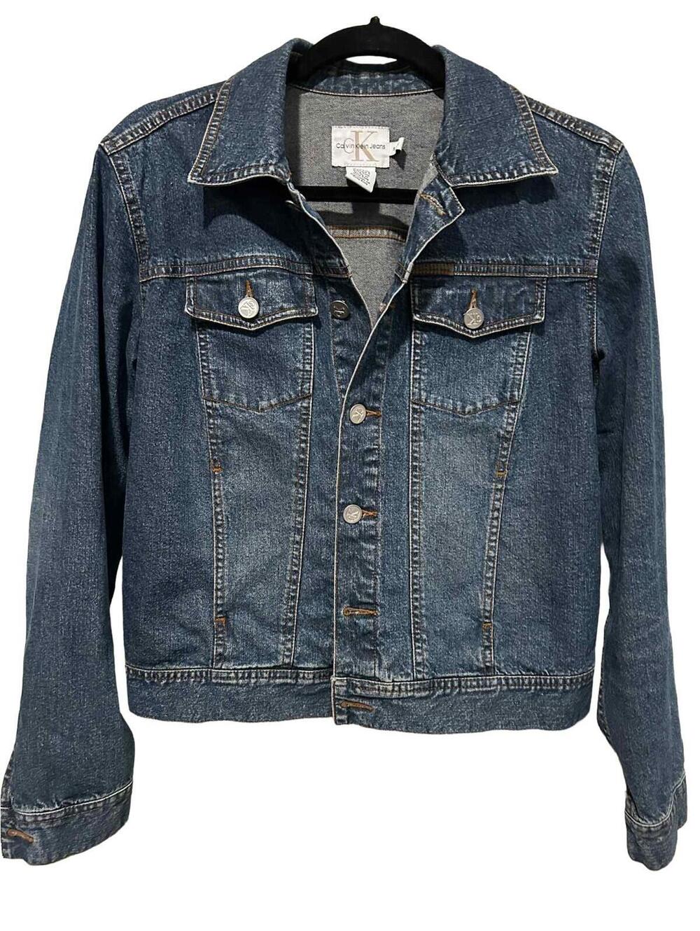 Vintage Y2k Calvin Klein Women’s Chico Logo Denim Jacket Size Small Blue Jean